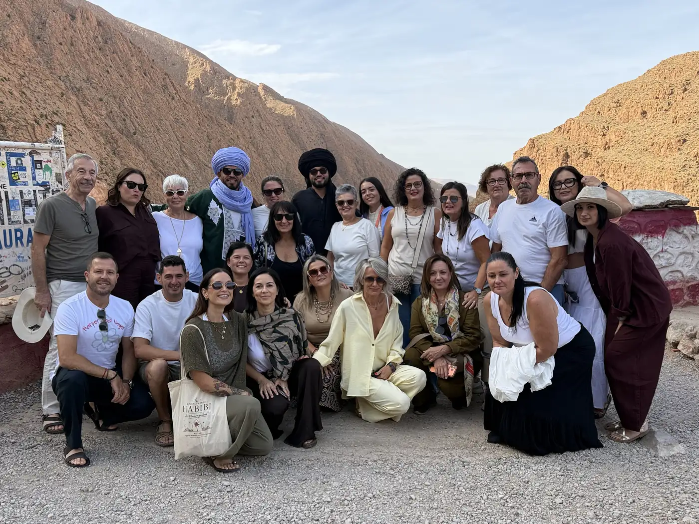 Complete Morocco travelers together at a viewpoint in the Dades Valley